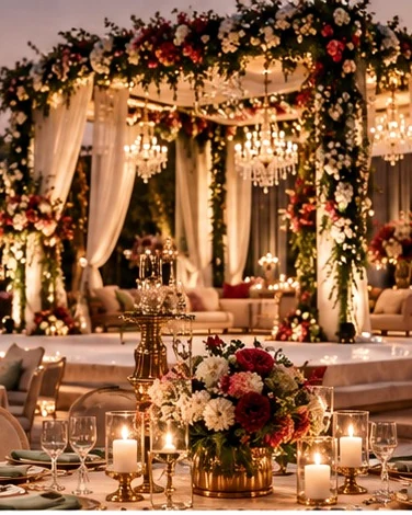 Illustrative event setting for destination weddings